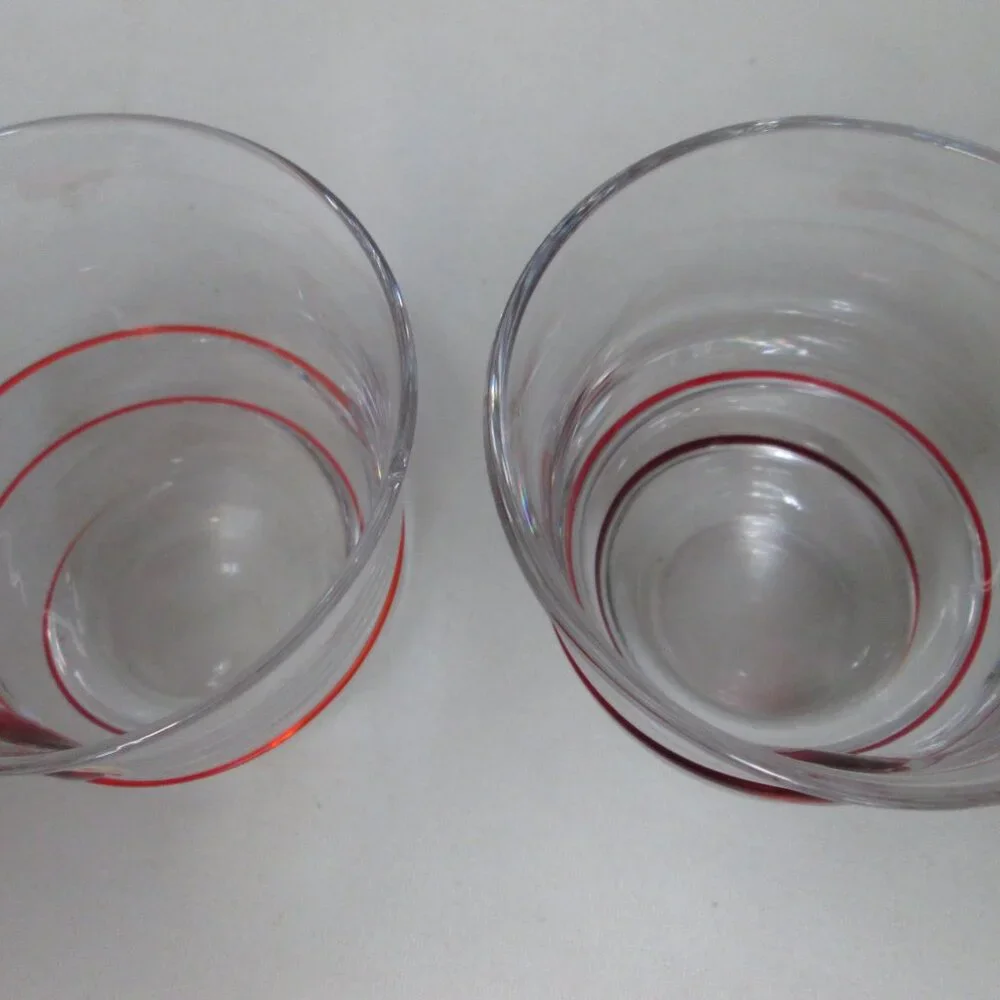 Duiske Kilkenny Irish hand cut glass red swirl votive candle holders Set 2 NEW